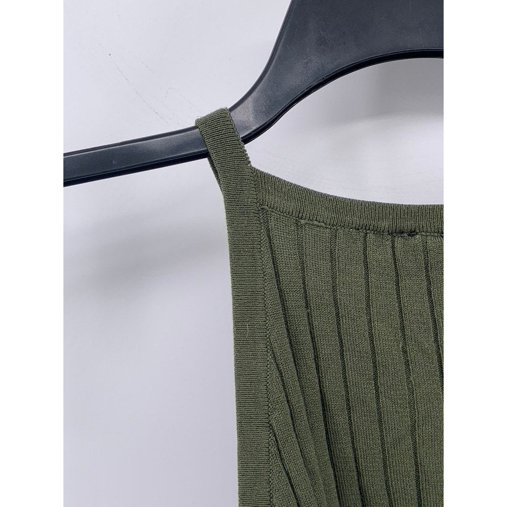 DIVIDED By H&M Women's Olive Green Ribbed High-Neck Sleeveless Top SZ S