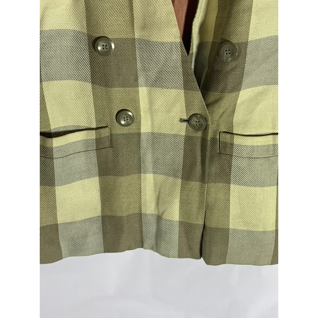 KASPER FOR ASL Women's Vintage Green/Brown Plaid Double Breast Blazer SZ 4