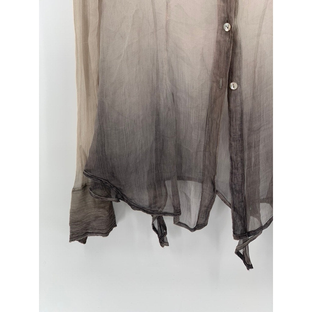 NIGEL PRESTON & KNIGHT Women’s Tan-Black Button-Up Long Sleeve Sheer Top SZ L
