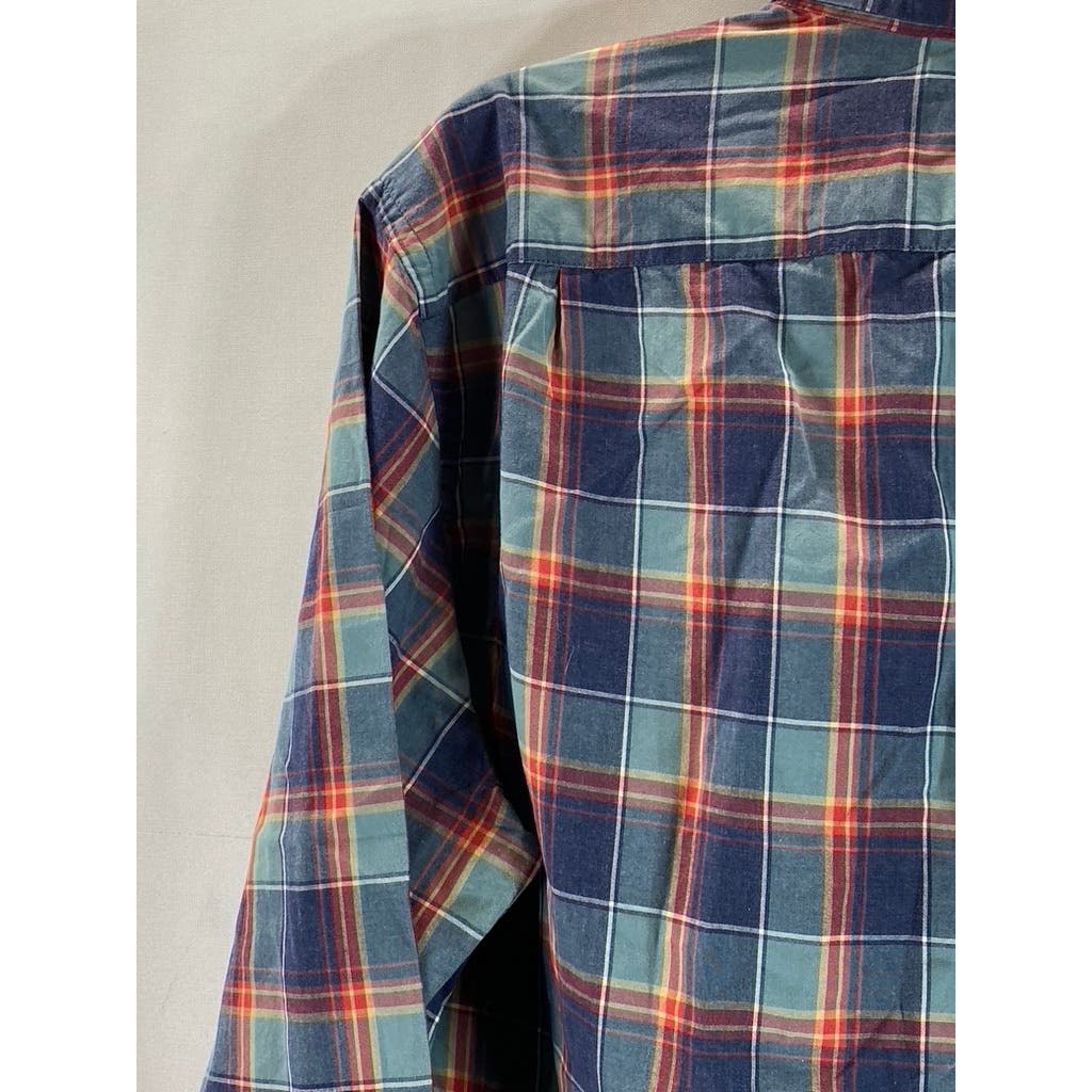 J.CREW Men's Blue/Red Plaid Heathered Cotton Button-Up Long Sleeve Shirt SZ L