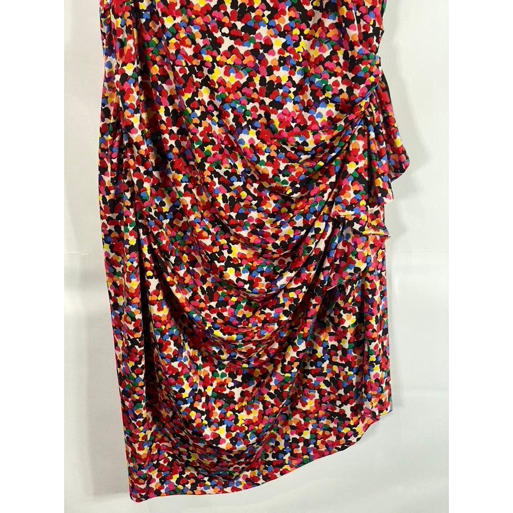 BETSEY JOHNSON Women's Multi Heart Print Scoop-Neck Sleeveless Ruched Dress SZ10