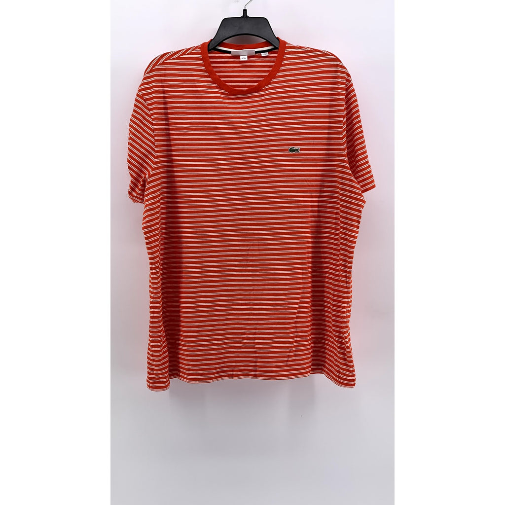 LACOSTE Men's Red-Orange Striped Regular Fit Short Sleeve Shirt SZ XXL