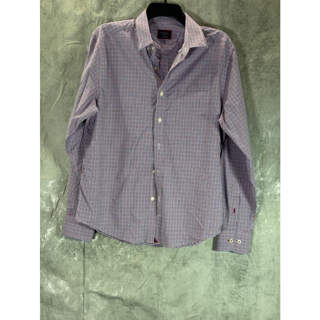 UNTUCKIT Men's Red Gingham Regular-Fit Lorimar Button-Up Long Sleeve Shirts SZ M