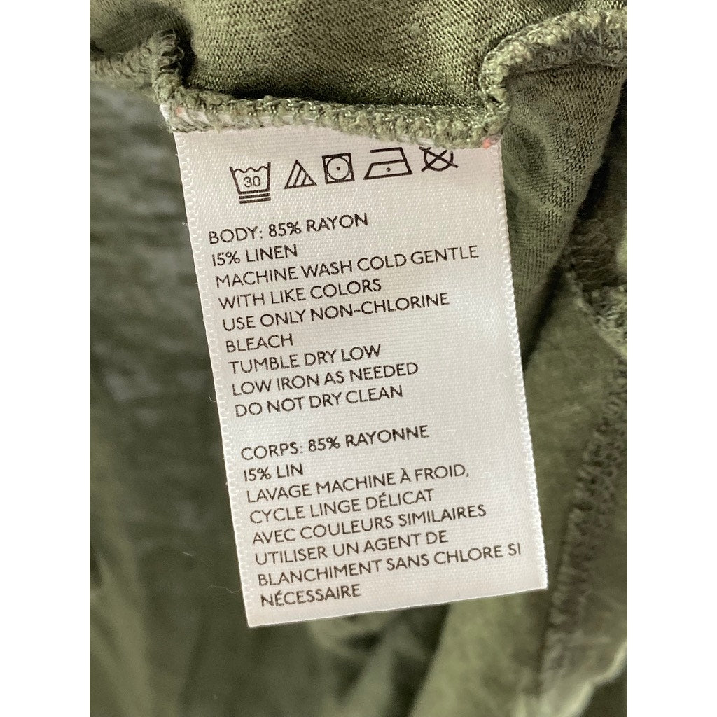 STARING AT STARS Women's Olive Green Button-Up V-Neck Long Sleeve Top SZ M