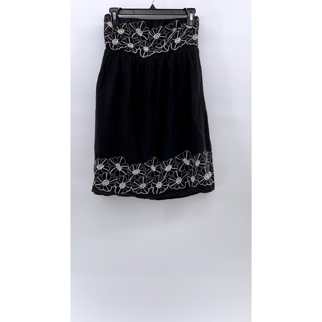 TIMING Women's Black-White Floral Embroidered Strapless A-Line Mini Dress SZ L