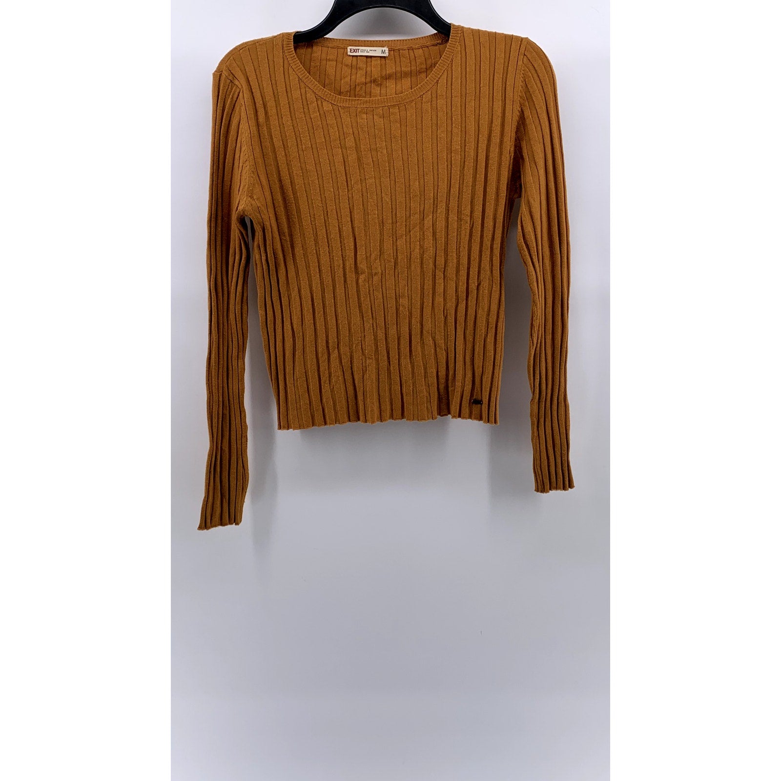 EXIT Urban & Vintage Women's Burnt Orange Ribbed Crewneck Long Sleeve Top SZ M