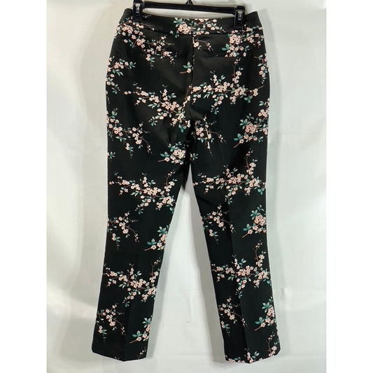 CYNTHIA ROWLEY Women's Black Floral Print Straight-Leg Cropped Pants SZ 4