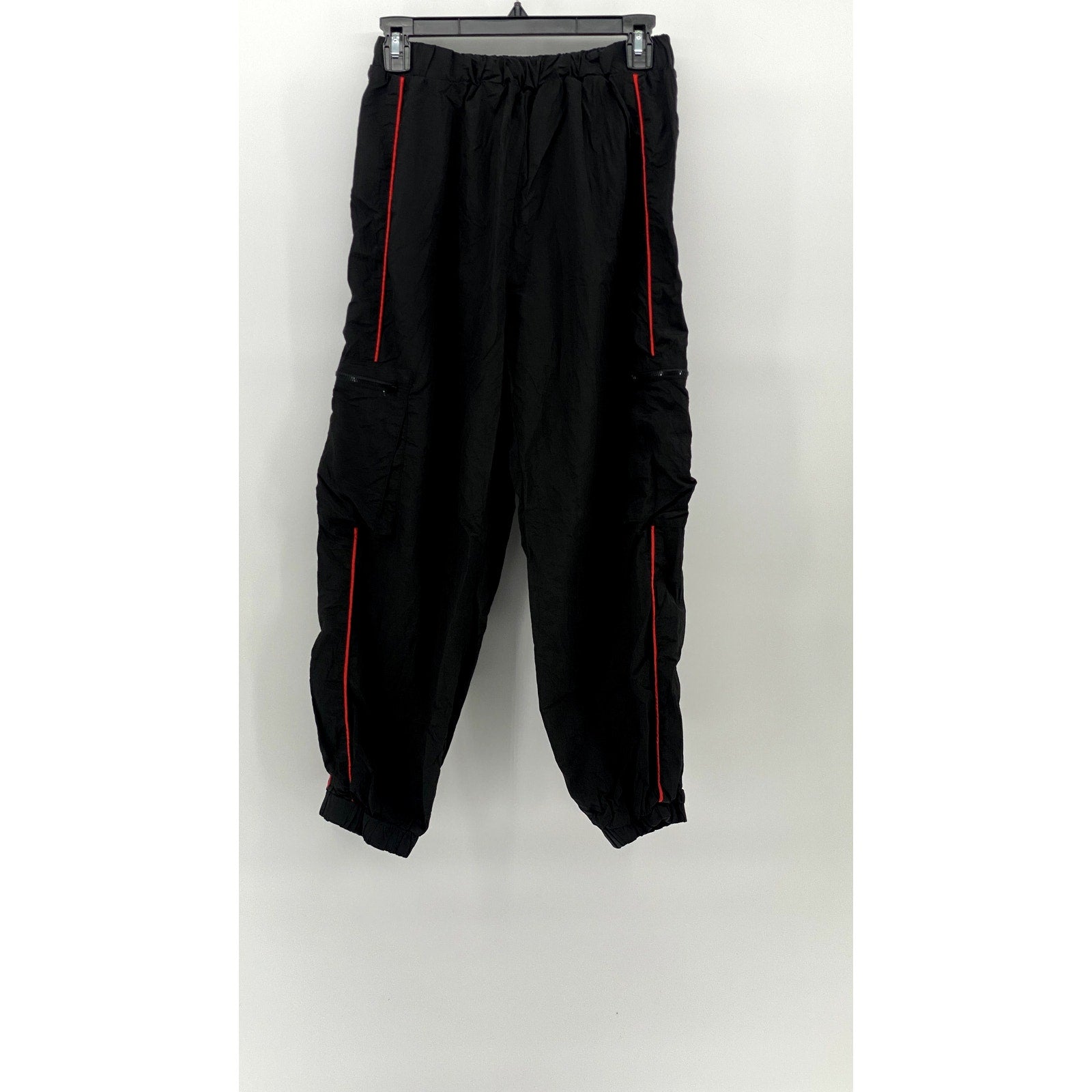 SHIEN Women's Black-Red Striped Pull-On Active Cargo Jogger Pants SZ M(US6)