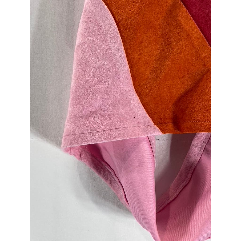 CIDER Women's Red/Pink/Orange Color Patchy Halter Cropped Tank Top SZ S(US4)