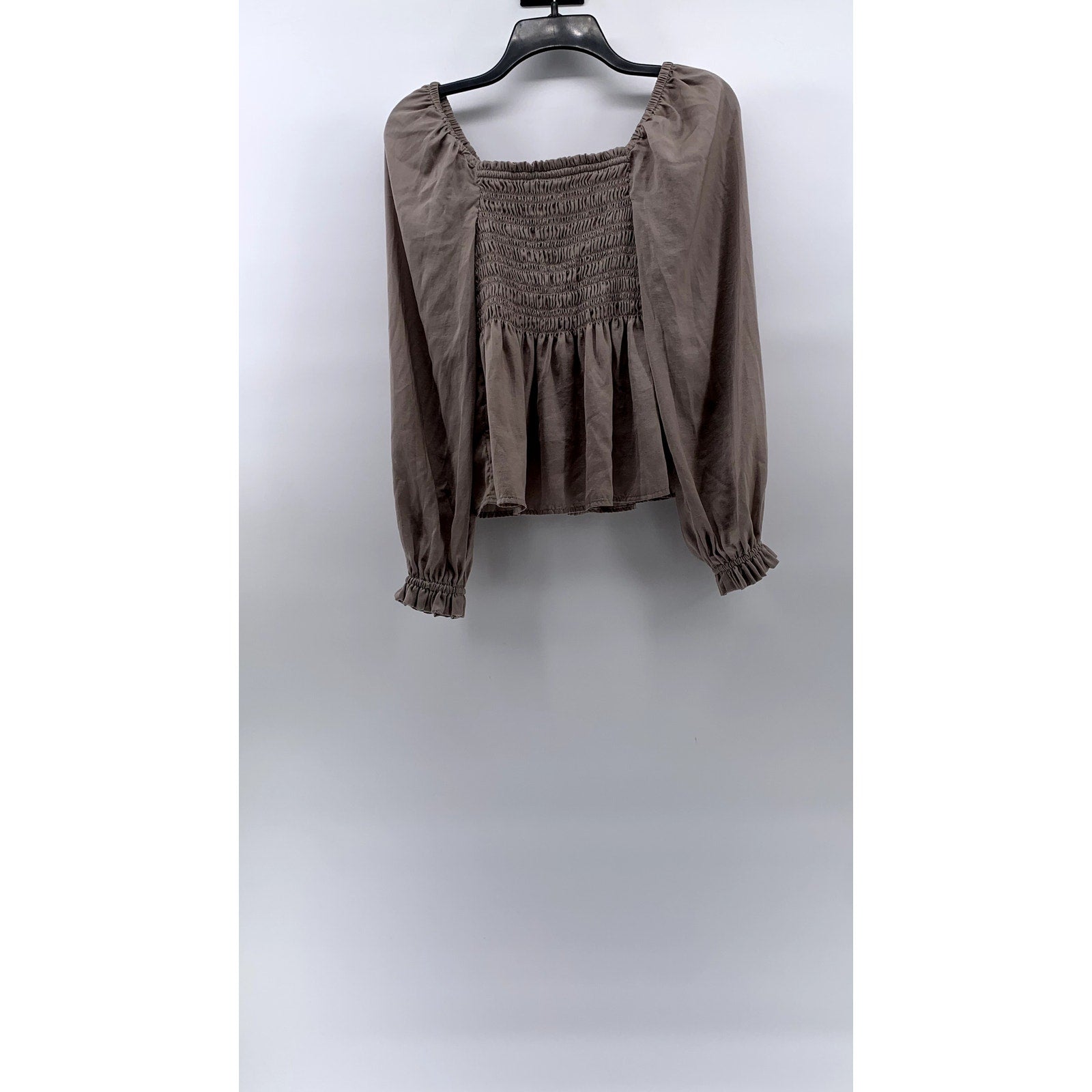 GAP Women's Quail Beige Smocked Straight-Neck Long Sleeve Peplum Top SZ XS