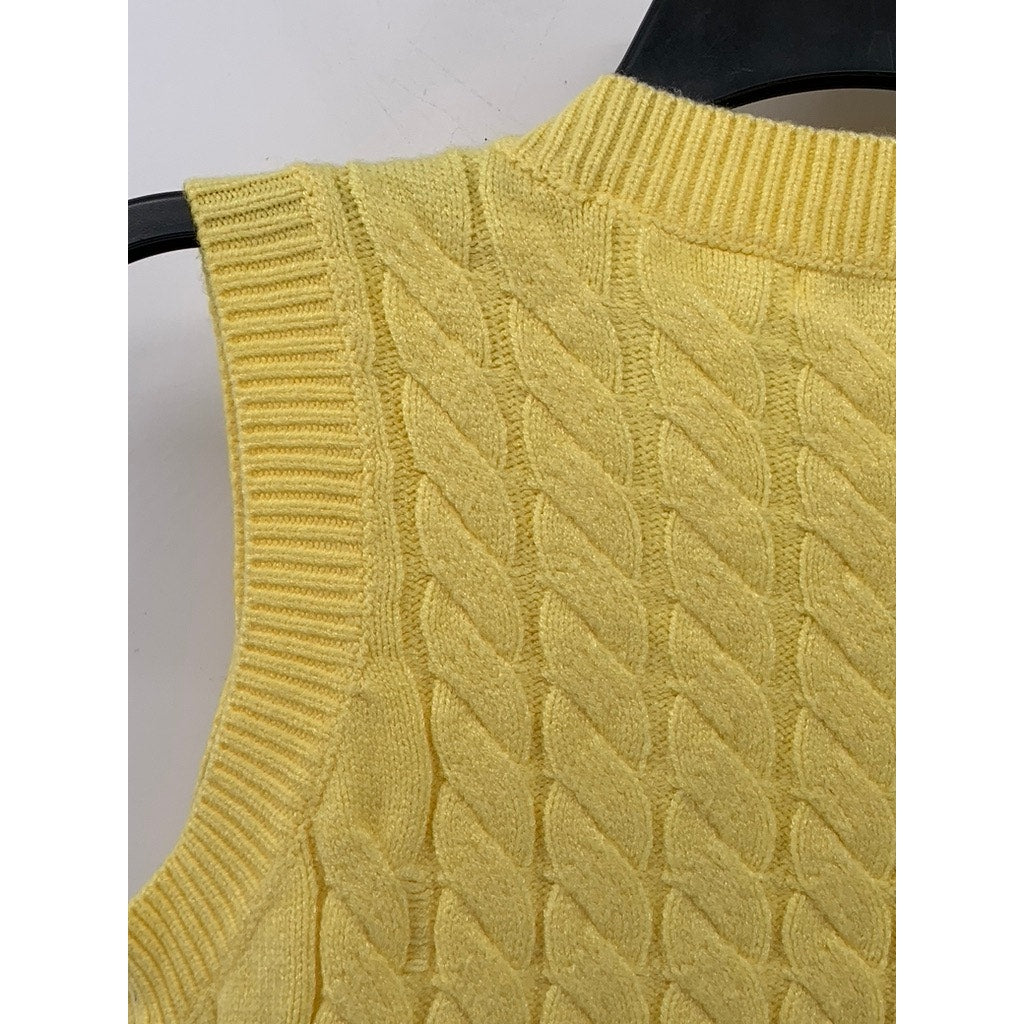 MORE TO COME Women's Yellow Cable Knit V-Neck Vest SZ S
