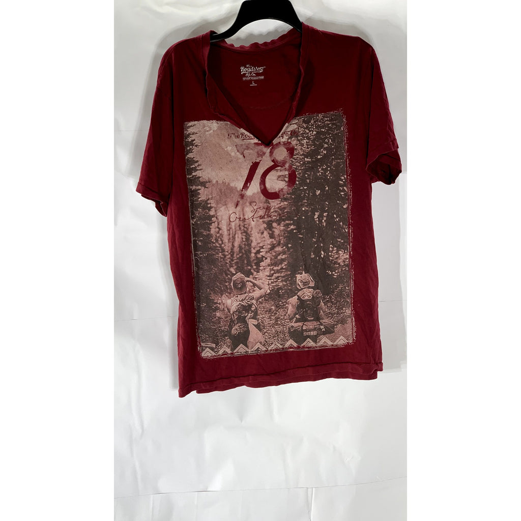 THE ROADSTER LIFE CO. Men's Burgundy Printed Pure Cotton V-Neck T-Shirt SZ L