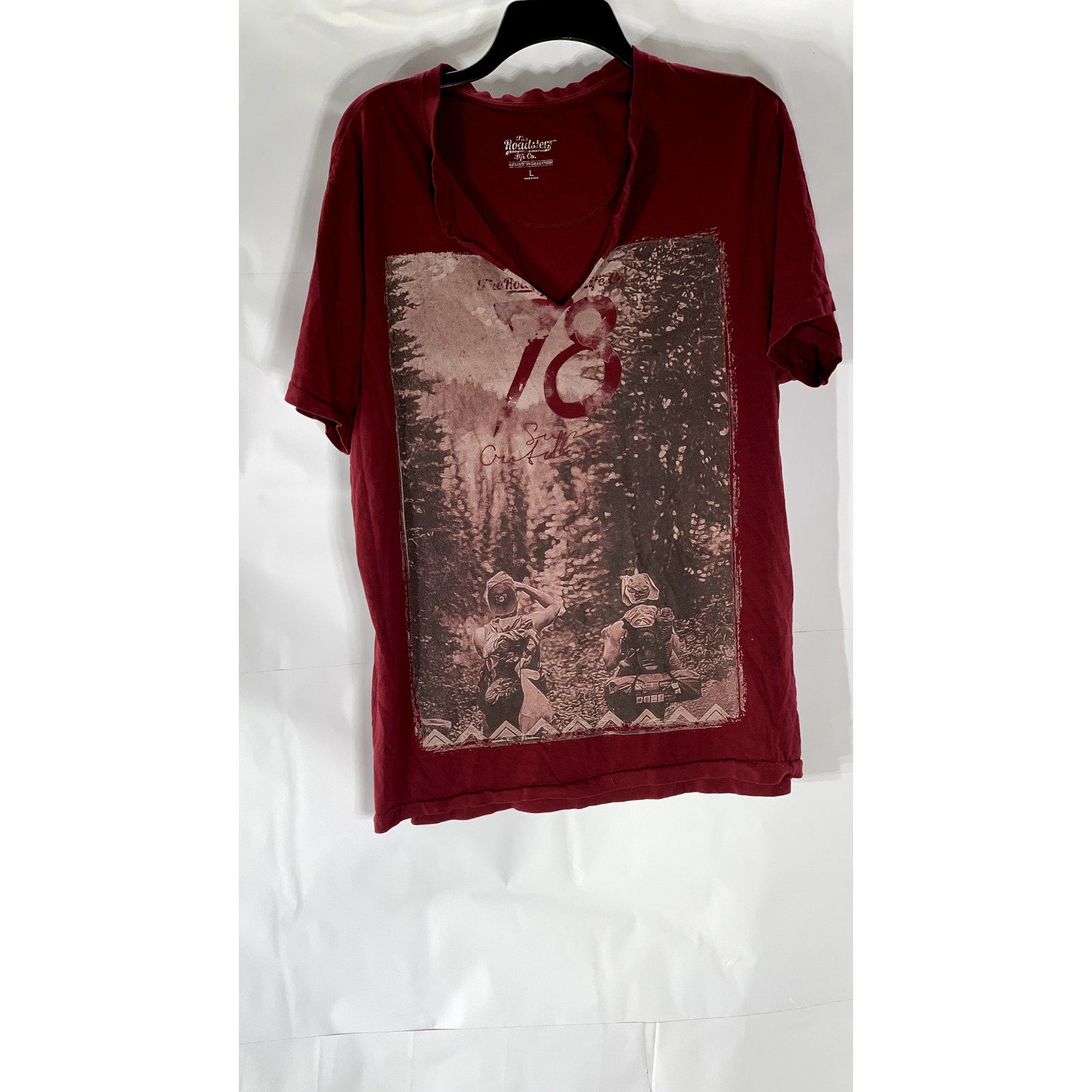 THE ROADSTER LIFE CO. Men's Burgundy Printed Pure Cotton V-Neck T-Shirt SZ L