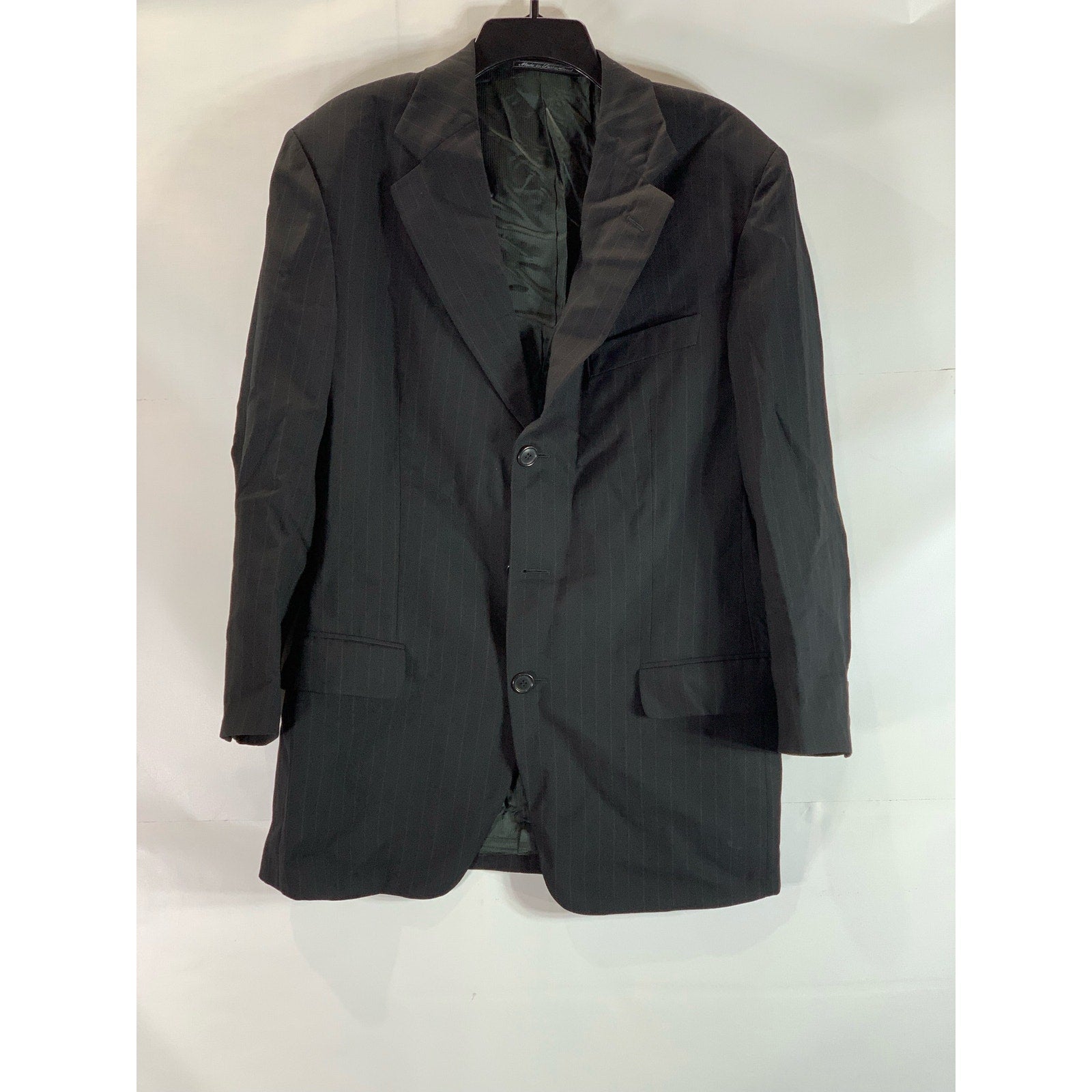 ERMENEGILDO ZEGNA SOFT Men's Black Pinstripe Three-Button Wool Blazer SZ 50R
