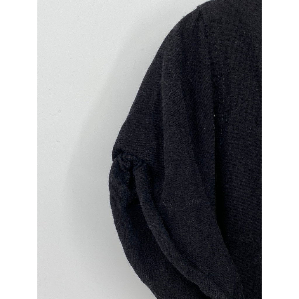 WE THE FREE Women's Black Solid Crewneck Short Rolled Sleeve Cropped Top SZ S