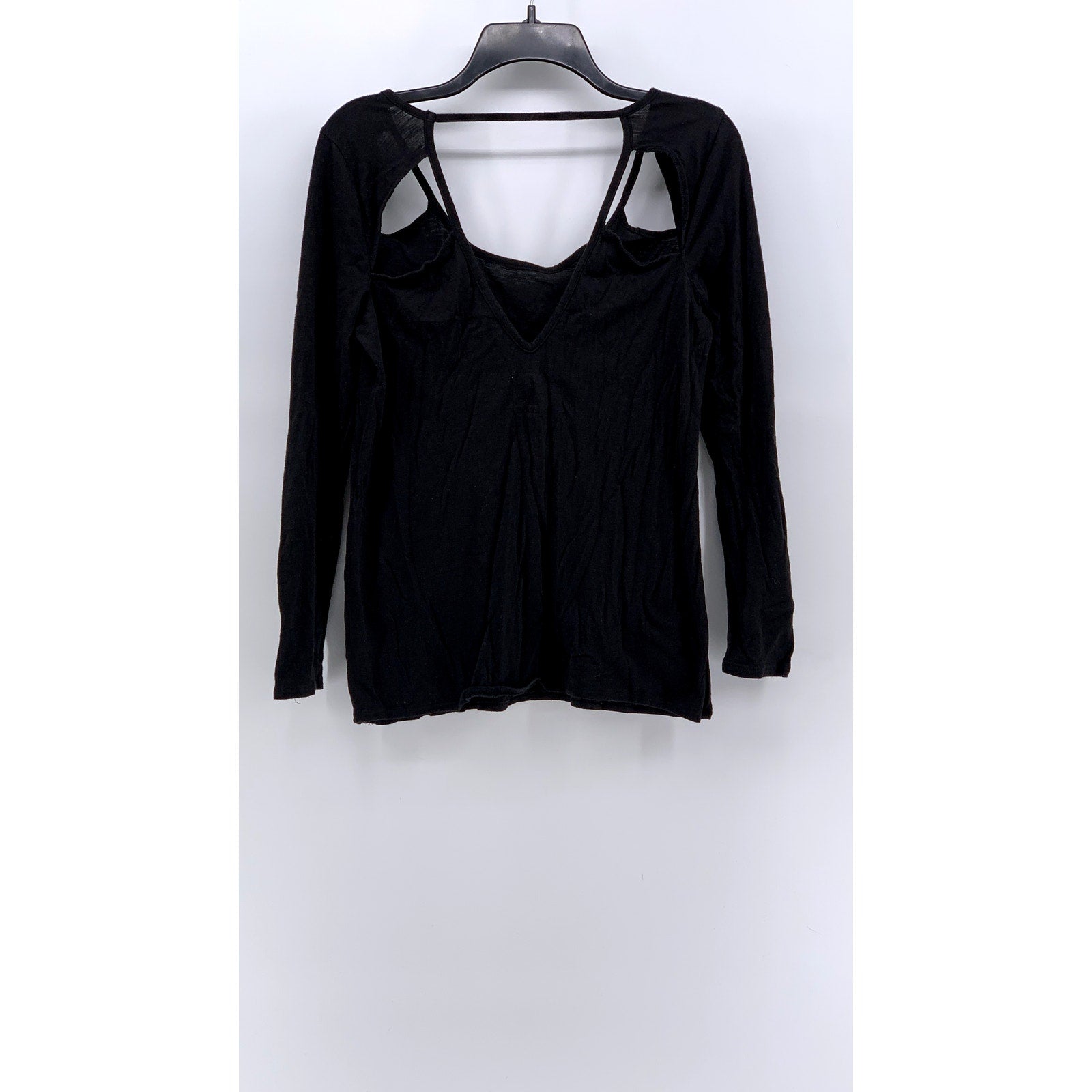 CHASER Women's Black Solid Cutout Long Sleeve V-Neck Top SZ S