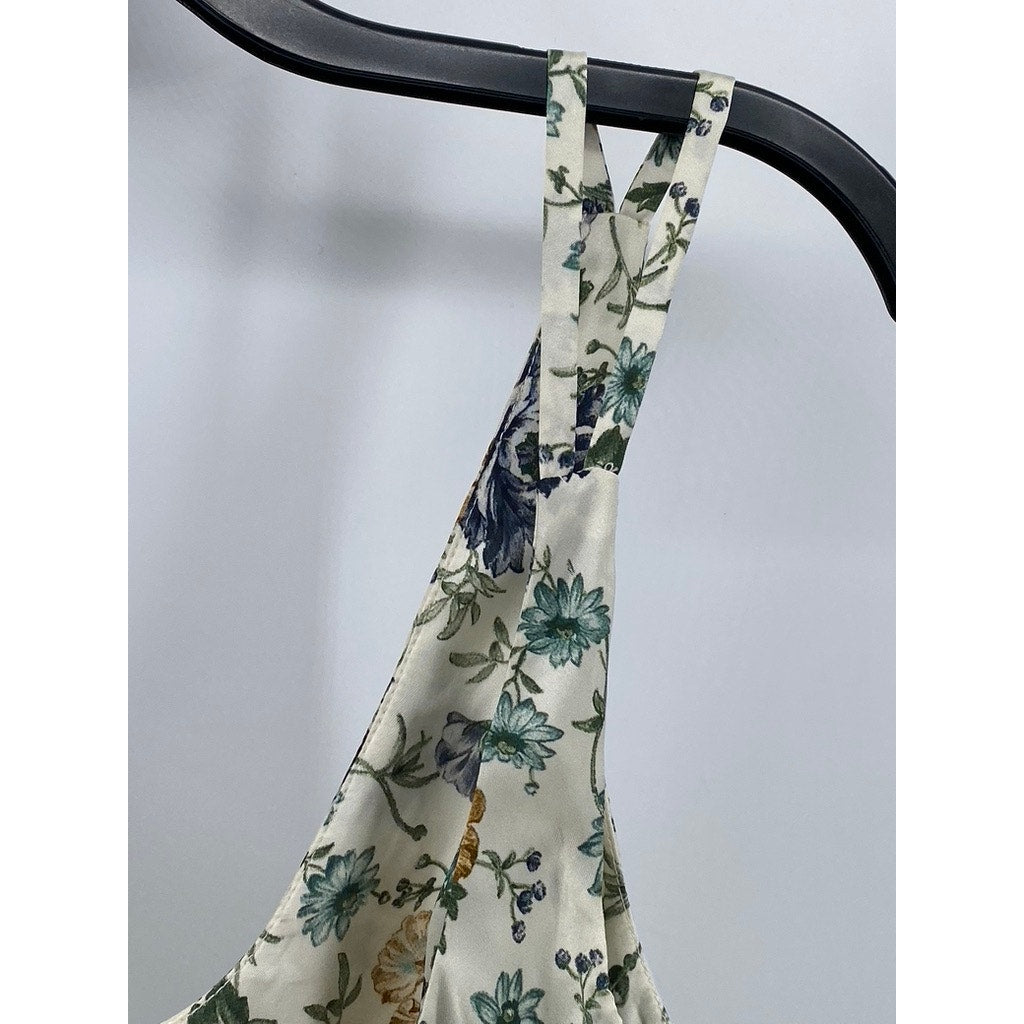 ZARA Women's White Floral Print Scoop-Neck Back-Button Detail Maxi Dress SZ S