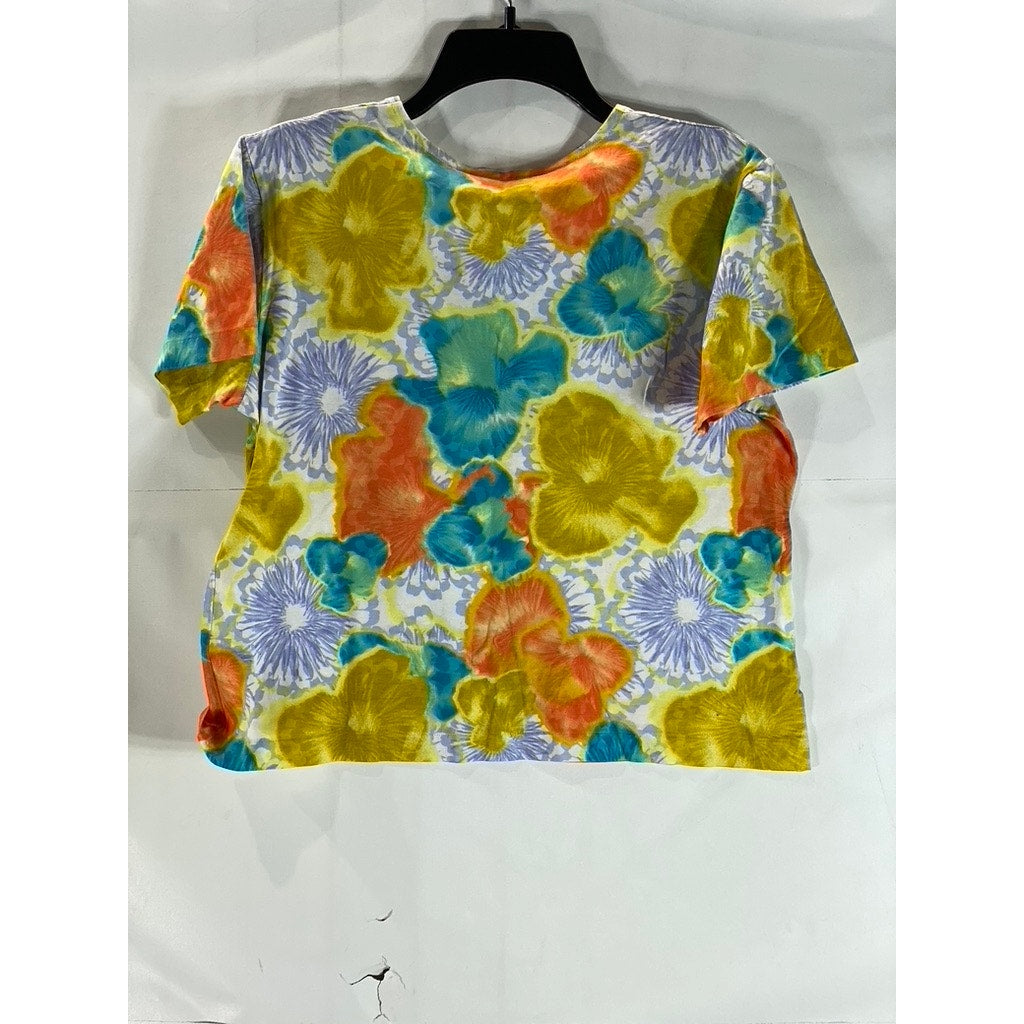 SILVIA N. Women's Multi Color Vintage Floral Crewneck Loose-Fit Crop Top SZ S