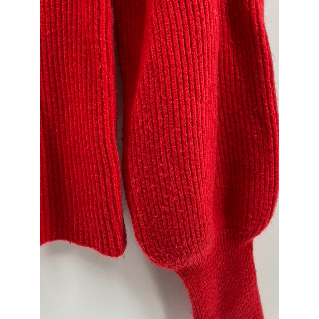 LINE & DOT Women's Bright Red Knit Mock-Neck Long Balloon Sleeve Sweater SZ XS