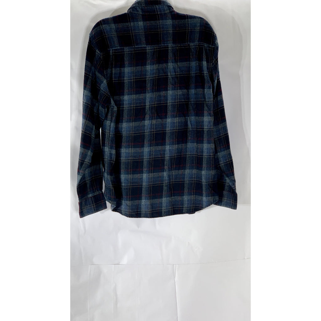 WEATHERPROOF Vintage Original Men's Blue Plaid Button-Up Regular-Fit Shirt SZ L