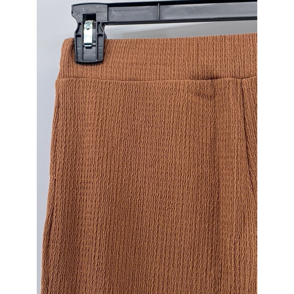 STORY ON Women's Brown Textured High-Rise Straight-Leg Pull-On Casual Pants SZ S