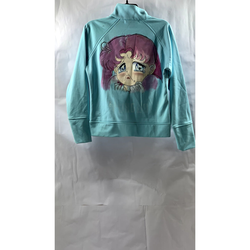NIKE Women's Aqua Blue Anime Graphic Dri-Fit Mock-Collar Zip-Up Golf Sweater SZM