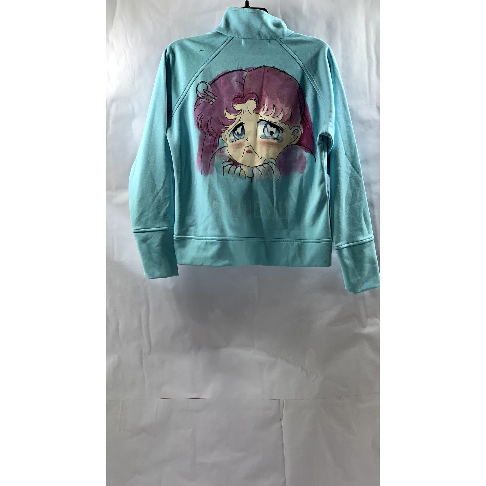 NIKE Women's Aqua Blue Anime Graphic Dri-Fit Mock-Collar Zip-Up Golf Sweater SZM