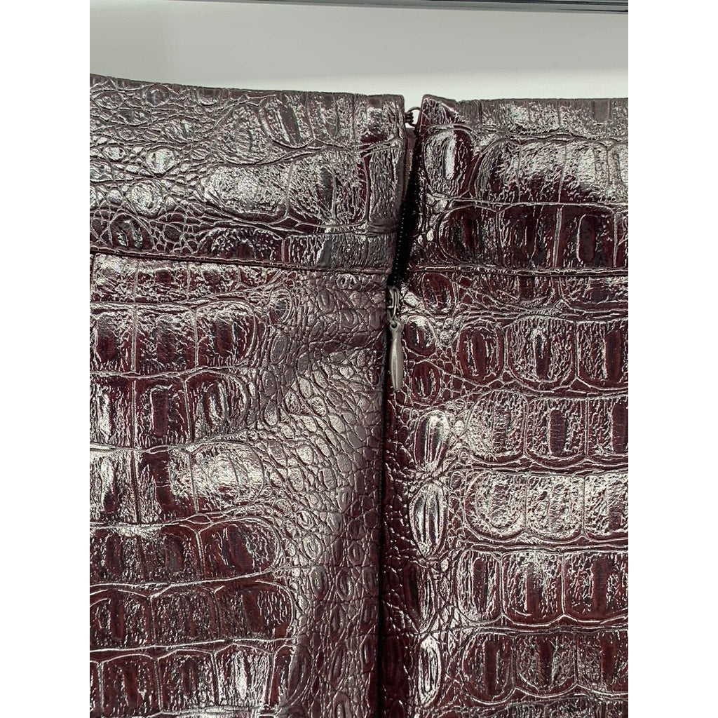RACHEL COMEY Women's Wine Faux-Leather Snake Print Straight Midi Skirt SZ 0