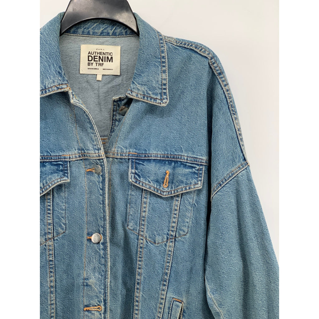 ZARA Authentic Denim By TRF Women's Blue Button-Up Oversized Jean Jacket SZ M