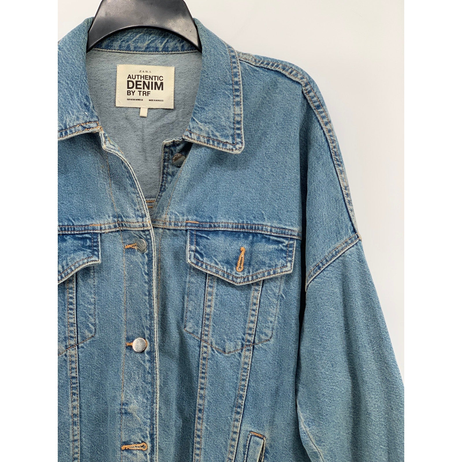 ZARA Authentic Denim By TRF Women's Blue Button-Up Oversized Jean Jacket SZ M