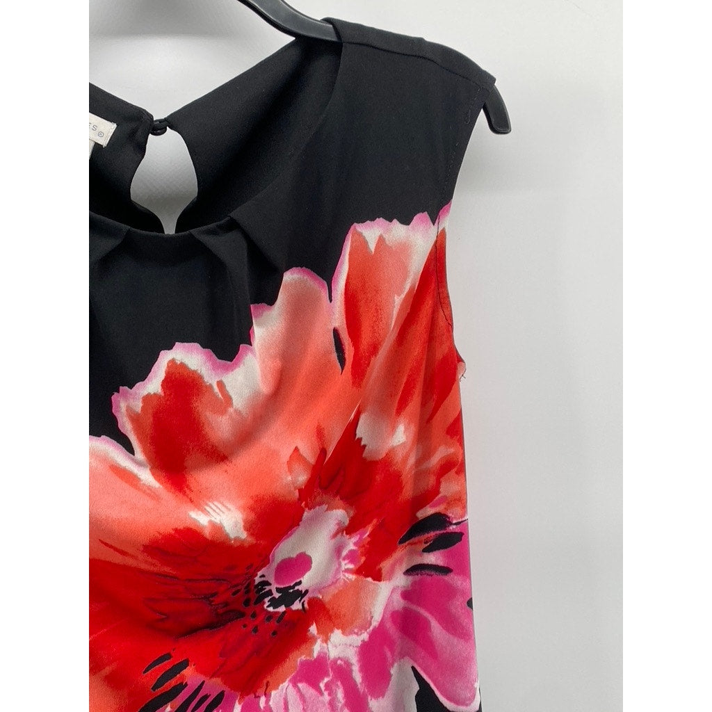 LONDON TIMES Women's Black Floral Crewneck Sheath Knee Length Dress SZ 6