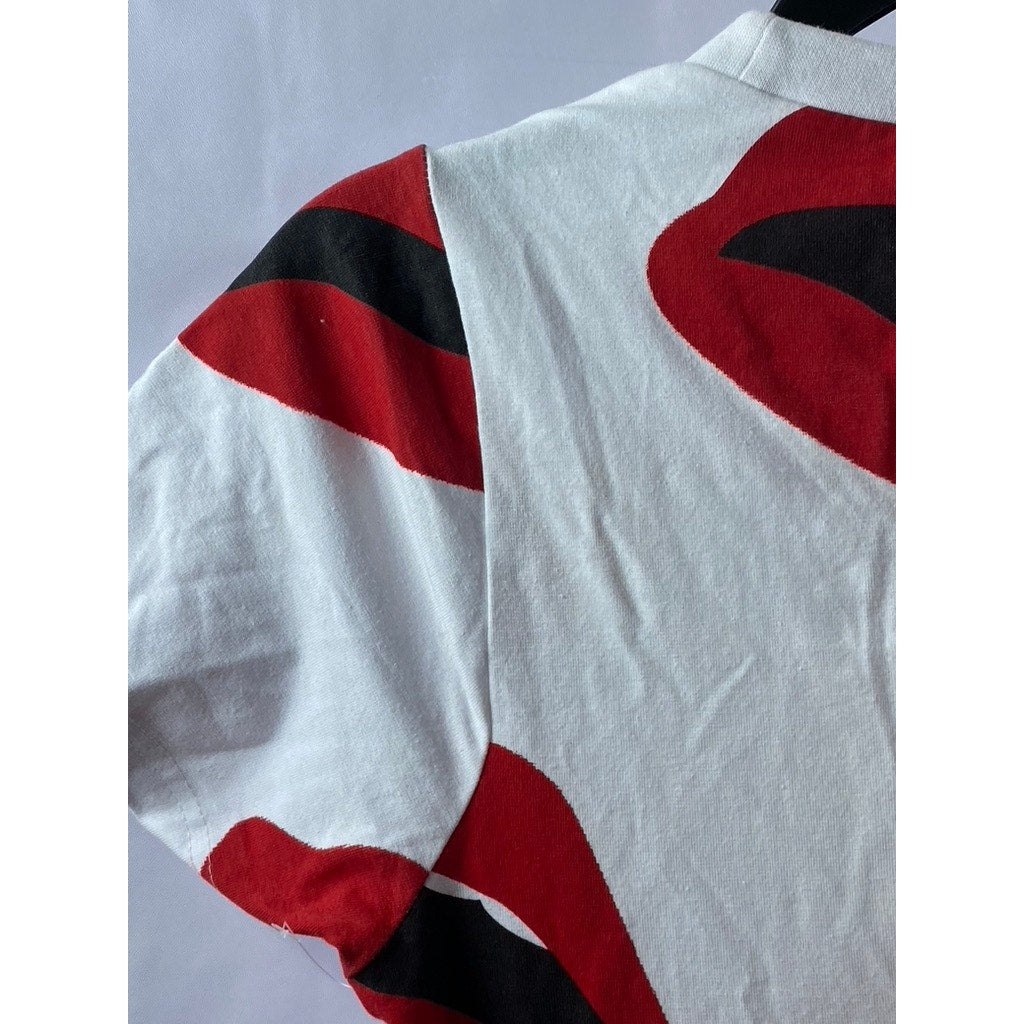 ON FIRE Women's White-Red Lips Crewneck Short Sleeve Mini T-Shirt Dress SZ M