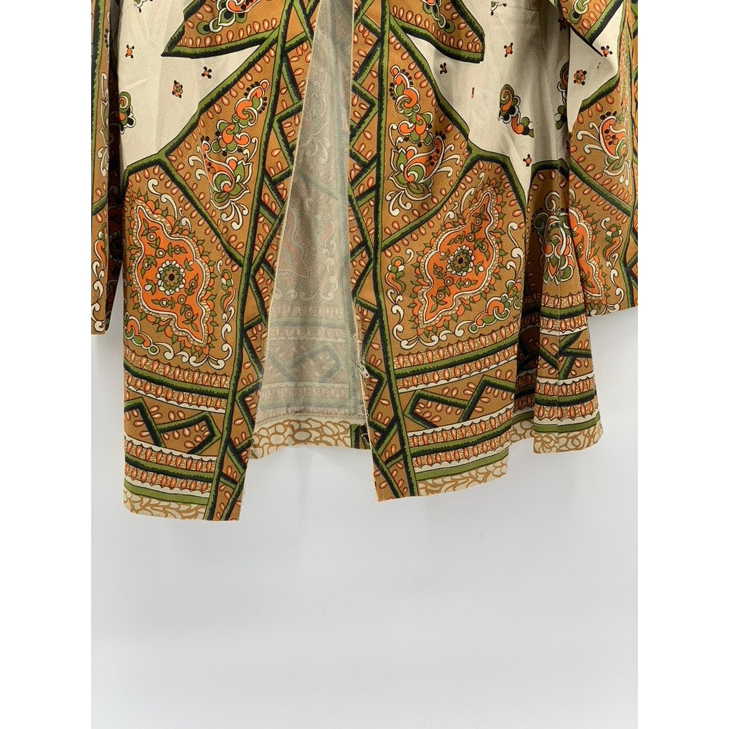 BERNARDO Women's Vintage 60's Orange Printed Long Sleeve Blazer SZ L