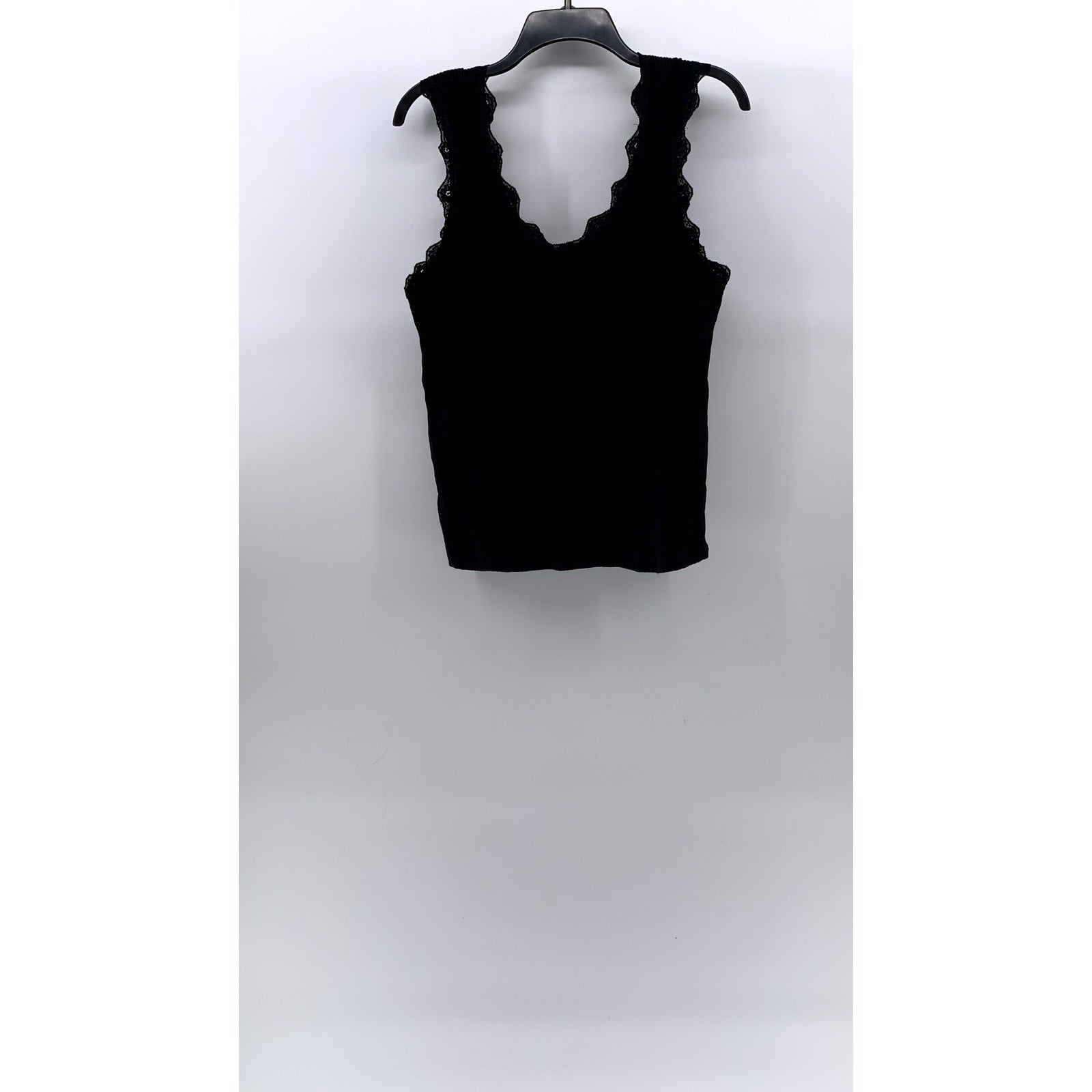 RIVER ISLAND Women's Black Wide-Rib Lace-Trim V-Neck Tank Top SZ 12