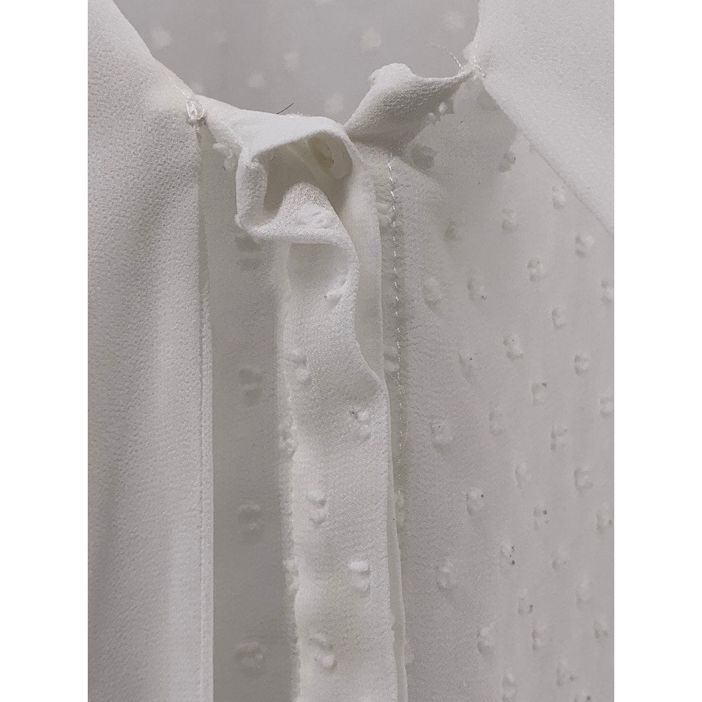 ADRIANNA PAPELL Women's White Textured Dot Long Sleeve Top SZ XS