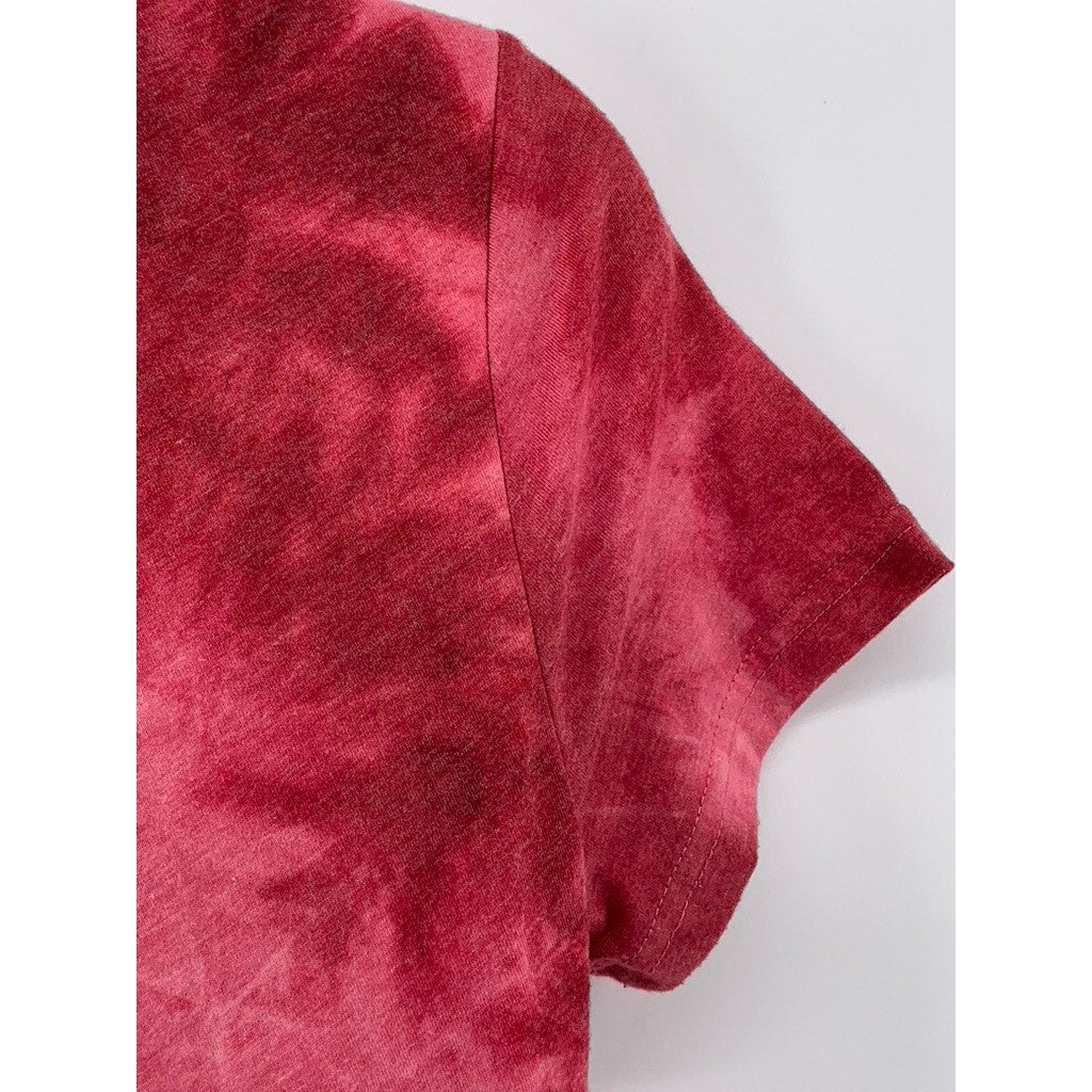 LA MIEL Women's Red Tie-Dye Side Ruched Short Sleeve Crewneck T-Shirt Dress SZ L