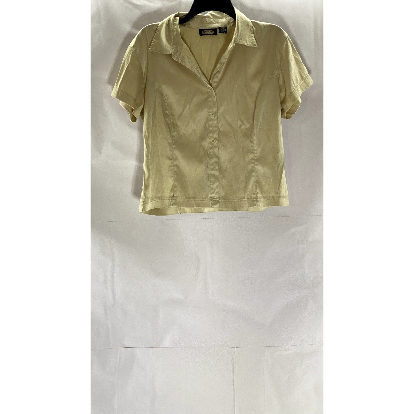 JORDACHE FASHION Women's Vintage Tan Button-Up Short Sleeve Top SZ L
