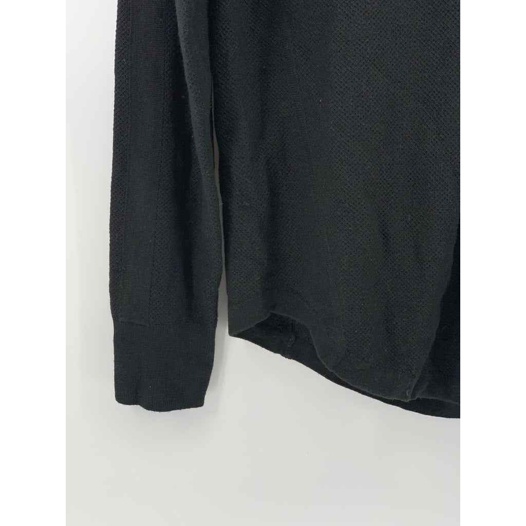 L.L. BEAN Women's Black Honeycomb Merino Wool-Blend Half-Zip Sweater SZ S