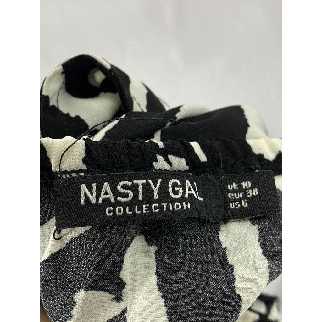 NASTY GAL Women's Black-White Zebra Print Cutout Halter-Neck Maxi Dress SZ 6