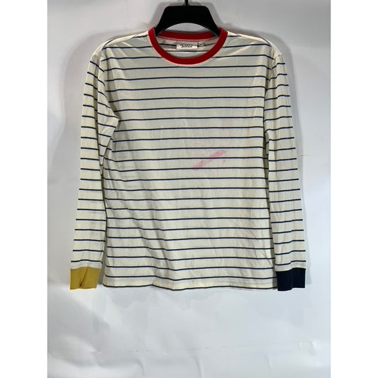 SLEEPY JONES Women's Cream/Navy Striped Crewneck Colorblock Pajama Top SZ XXS