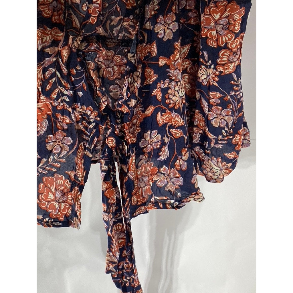 OLD NAVY Women's Navy Floral Ruffle Short Sleeve Wrap Top SZ S
