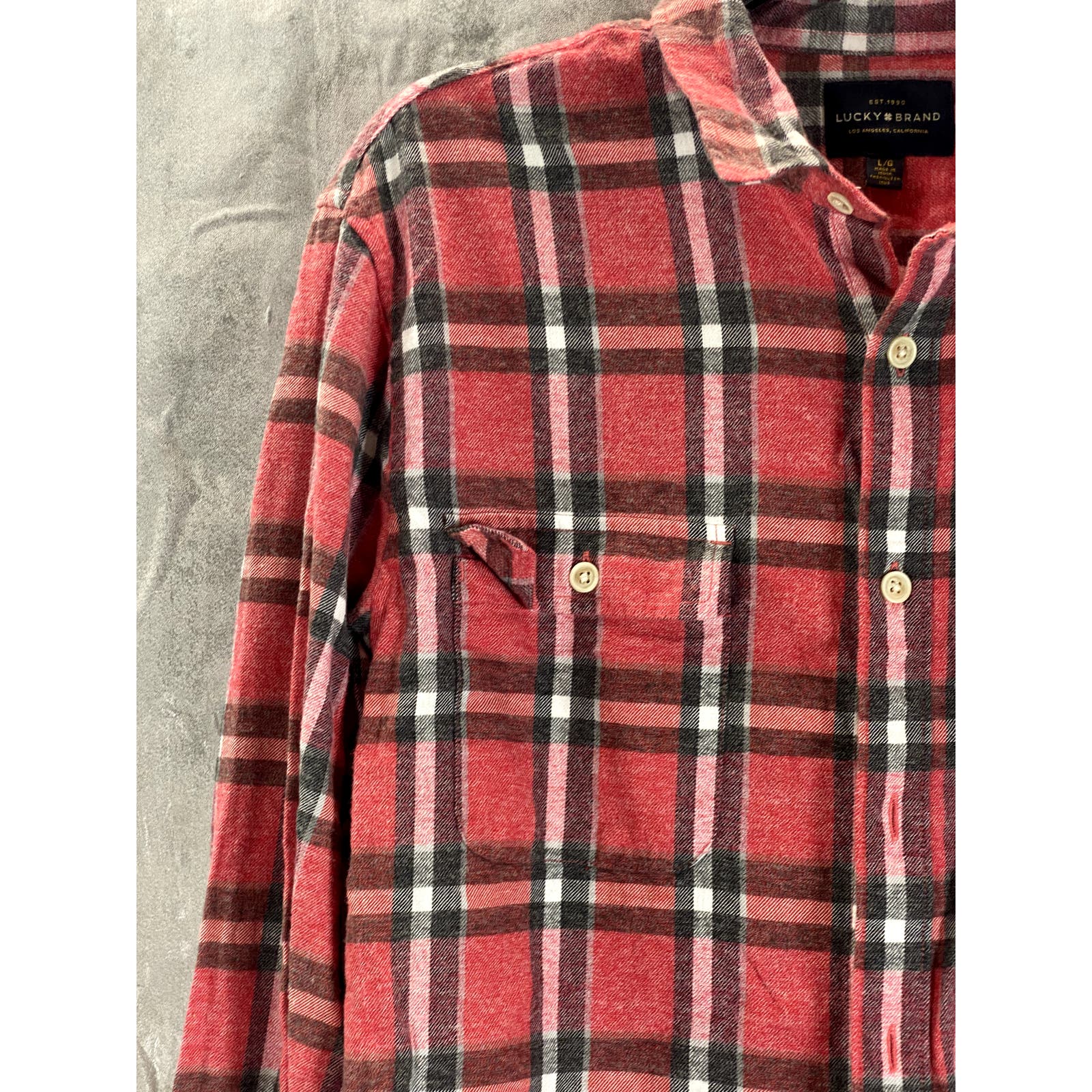 LUCKY BRAND Men's Red Plaid Humboldt Workwear Button-Up Long Sleeve  Shirt SZ L