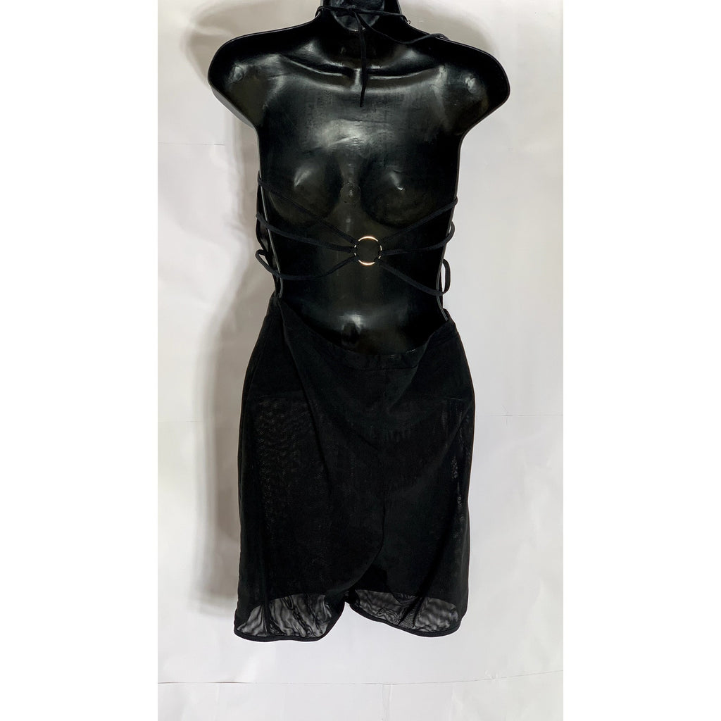 I.AM.GIA Women’s Black Mesh Kendra Plunging O-Ring Backless Romper SZ L