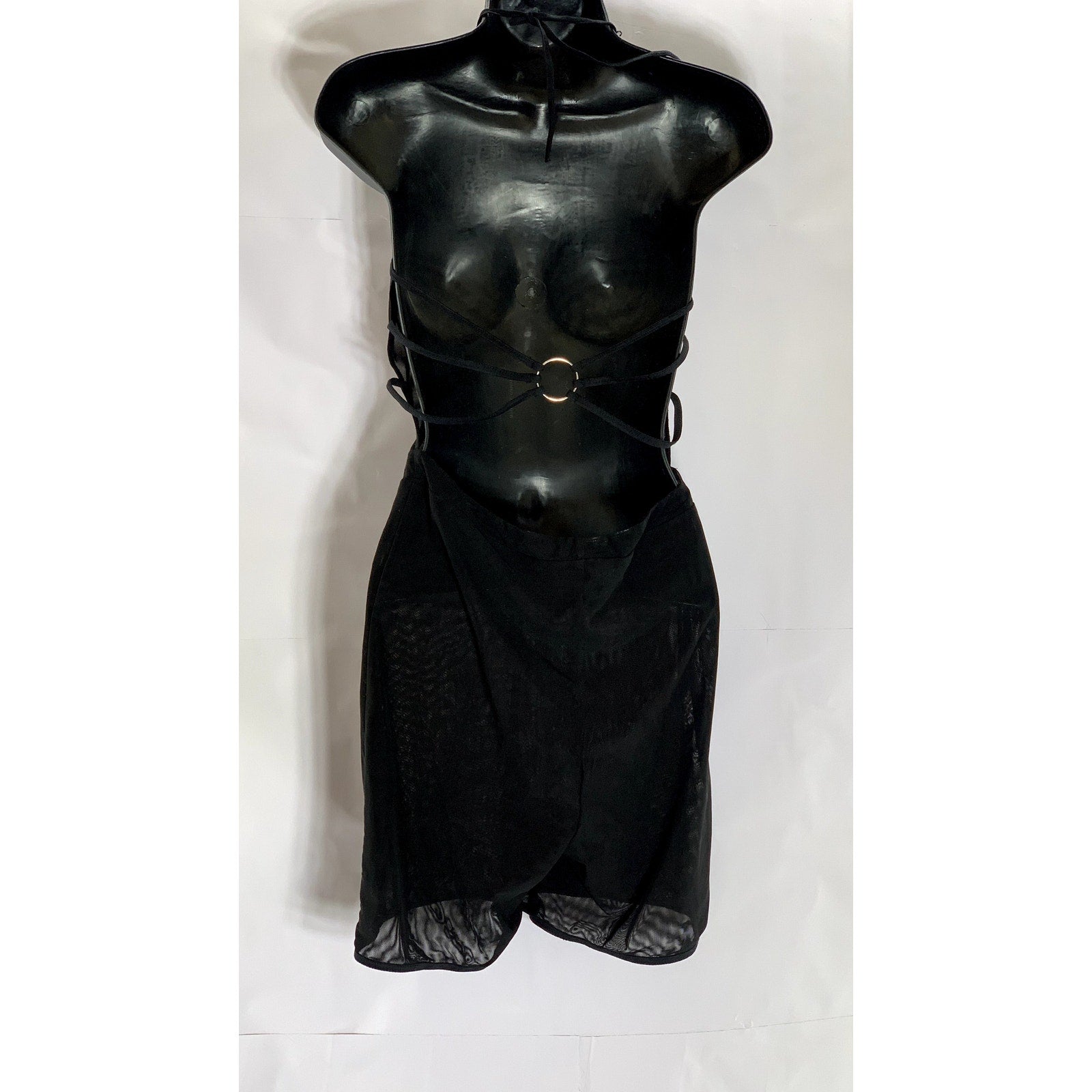 I.AM.GIA Women’s Black Mesh Kendra Plunging O-Ring Backless Romper SZ L