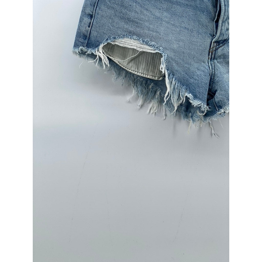 WE THE FREE Women’s Blue Denim Distressed Raw-Hem Short Shorts SZ 24