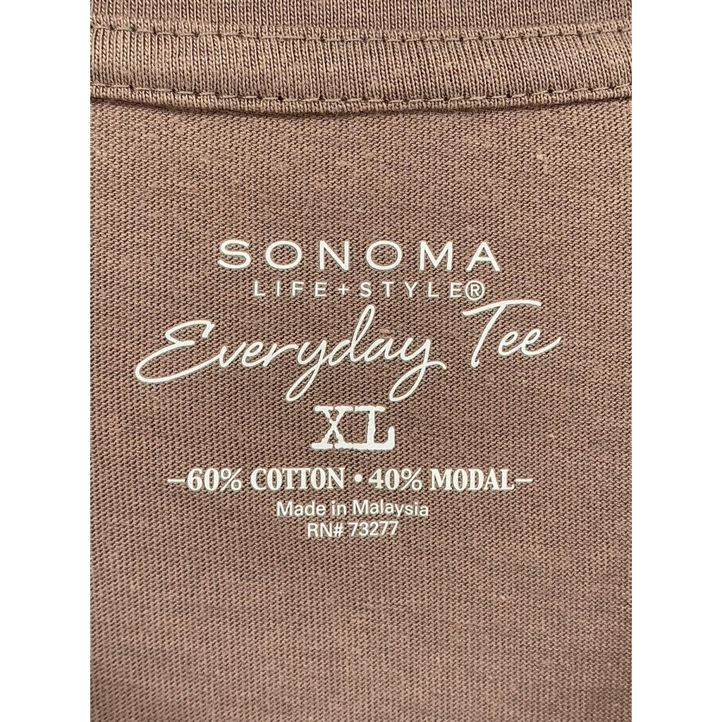 SONOMA GOODS FOR LIFE Women's Brown V-Neck Everyday Long Sleeve Tee SZ XL