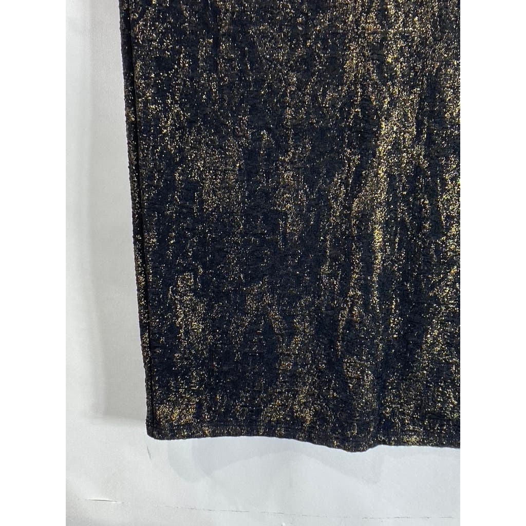 LEITH Women’s Black/Gold Metallic Shimmer Pencil Knee Length Skirt SZ S