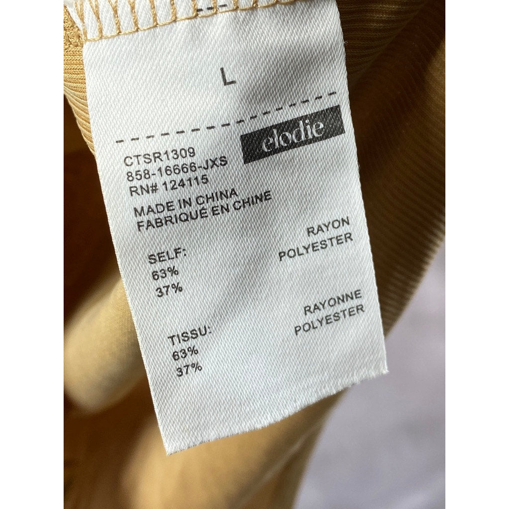 ELODIE Women's Tan Ribbed Crewneck Long Sleeve Thong Bodysuit SZ L
