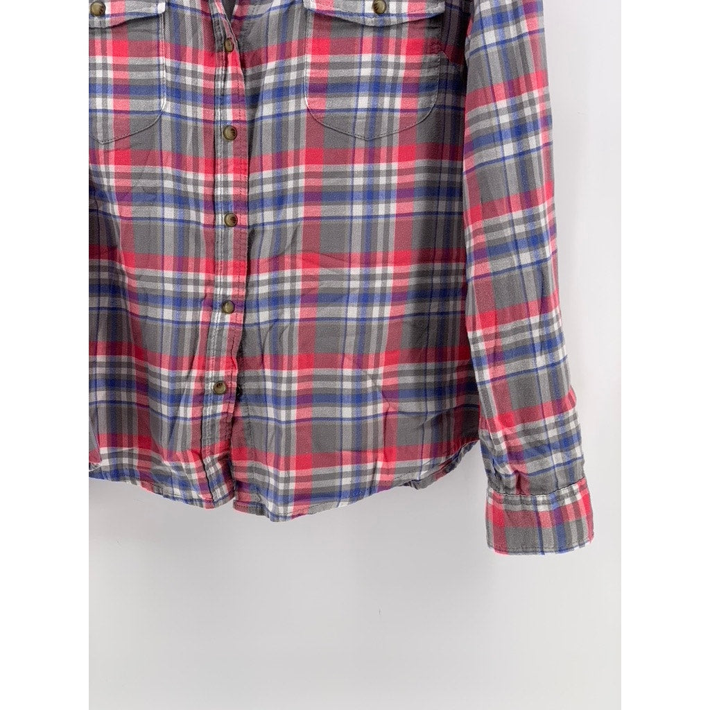 JACHS GIRLFRIEND Women's Multi Plaid Button-Up Long Sleeve Bea Cotton Top SZ XL