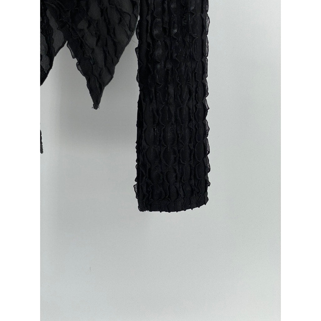UNBRANDED Women's Black Textured Asymmetrical Cutout Off-The-Shoulder Top SZ L